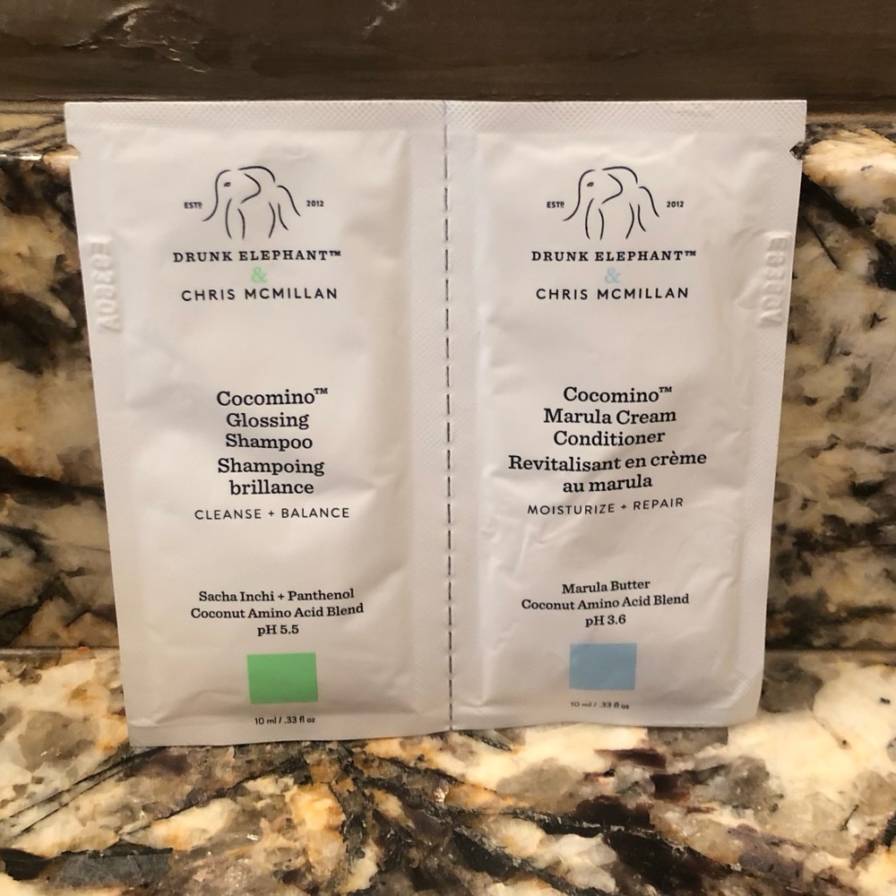 Drunk Elephant Cocomino Glossing Shampoo + Marula Cream Conditioner Sample Pack